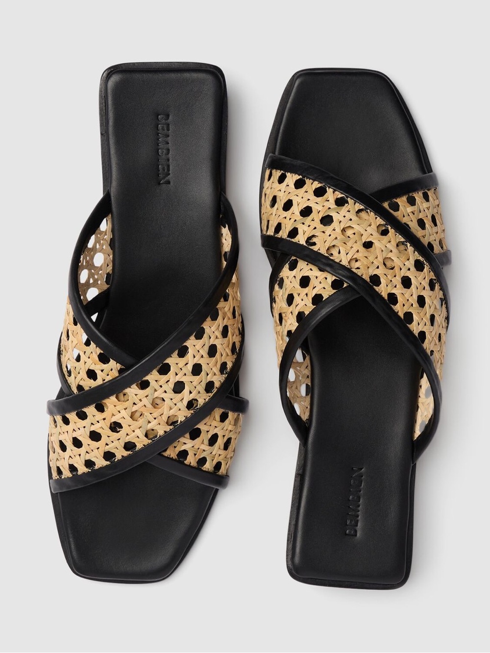 Bembien Roma Black & Natural Woven Crisscross Slide Sandals 39